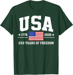 Patriotic USA 1776-2026 American Flag, 4th of July T-Shirt - T-Shirt | Forest
