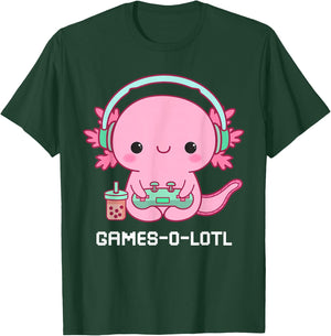 Gamesalotl Axolotl Cute Kawaii Fish Playing Video Games Girl T-Shirt - T-Shirt | Forest