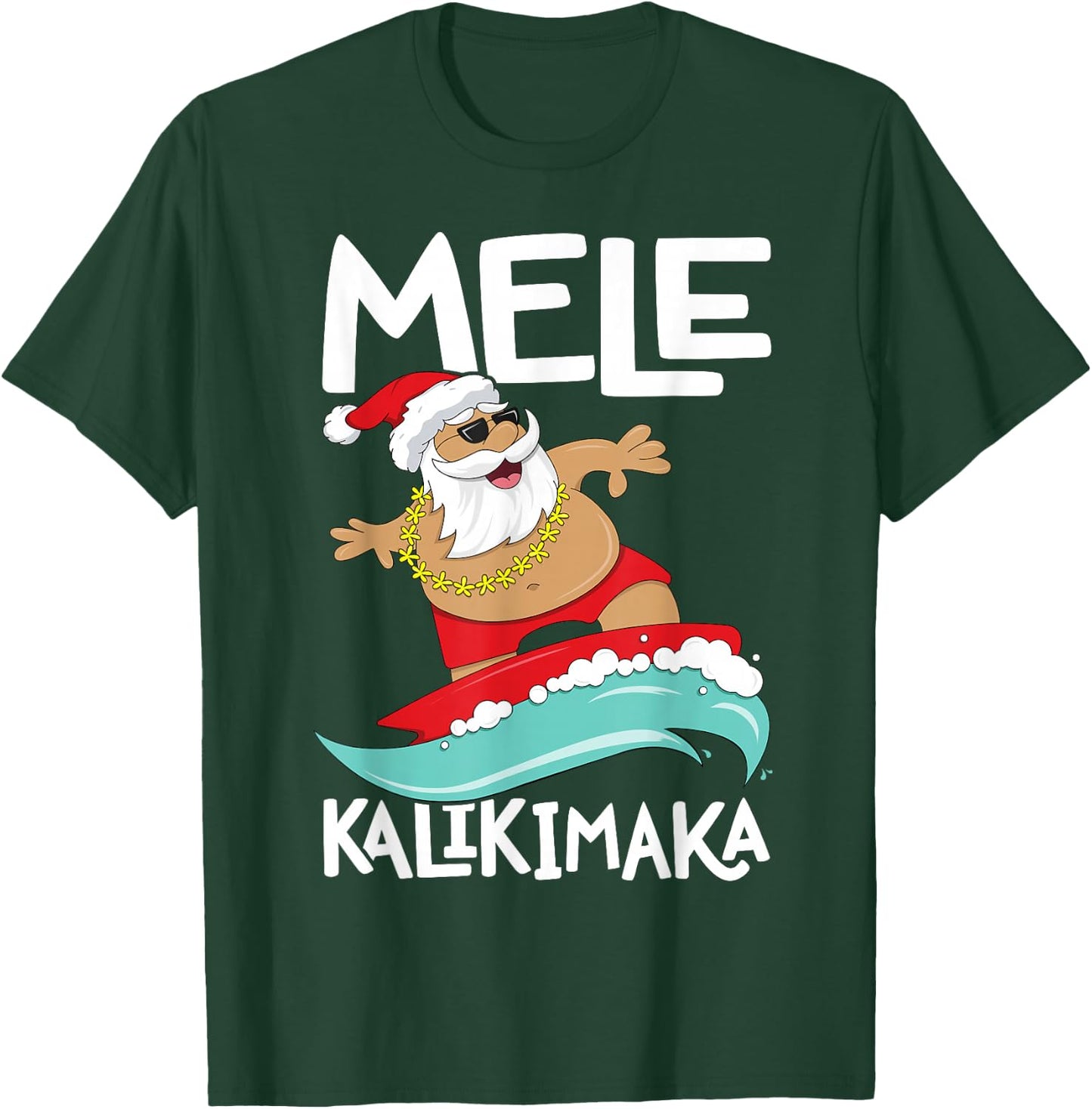 Mele Kalikimaka Hawaiian Christmas Hawaii Surfing Santa Short Sleeve Black T-Shirt - T-Shirt | Forest