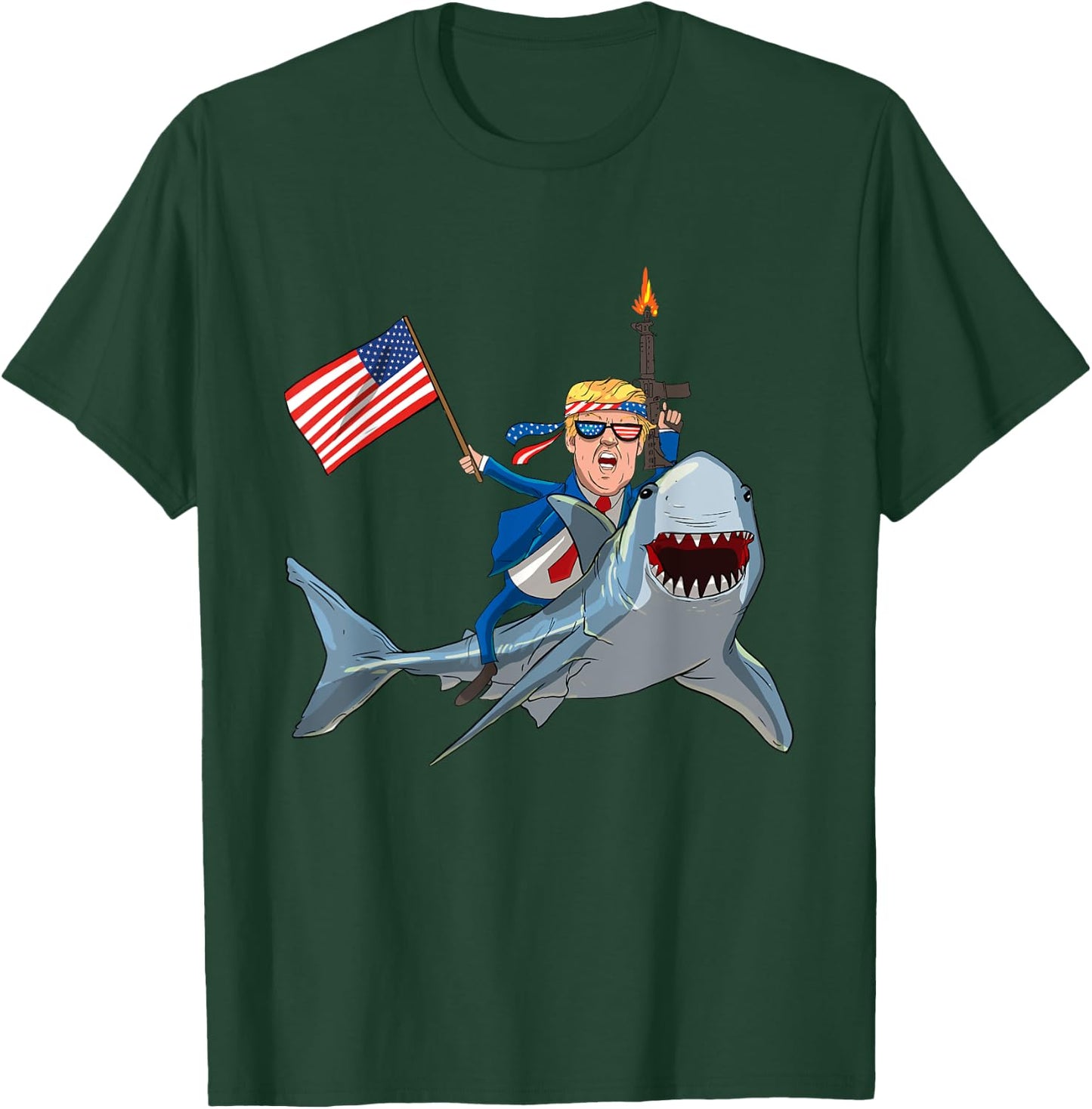 Trump Riding Shark Patriotic USA Supporter Men T-Shirt - T-Shirt | Forest