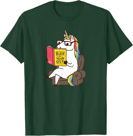 Unicorn Shirt Believe in Yourself Motivational Book Lover T-Shirt - T-Shirt | Forest
