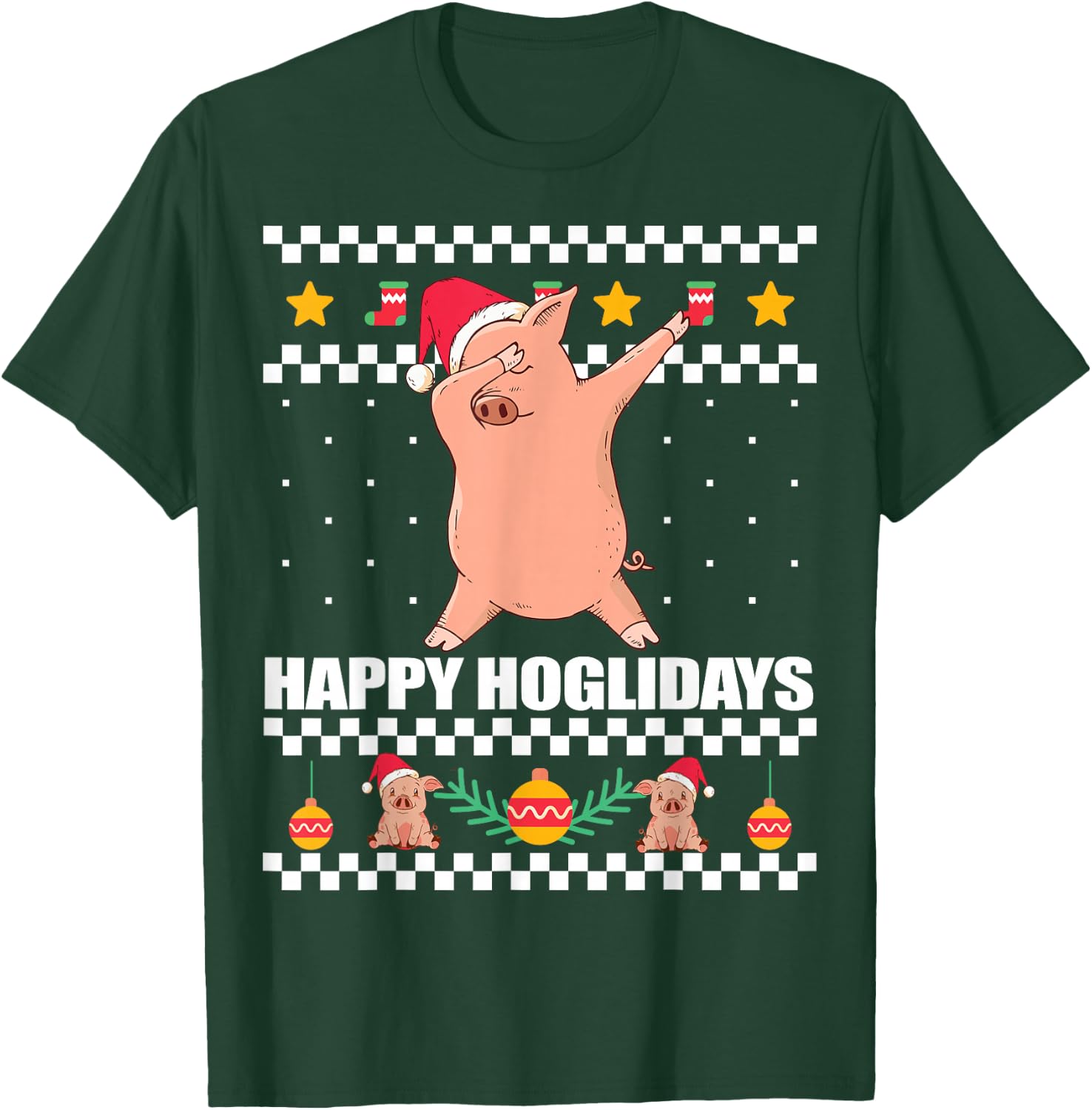 HAPPY HOGLIDAYS Ugly Christmas Sweater Xmas Pig Dabbing Meme T-Shirt - T-Shirt | Forest