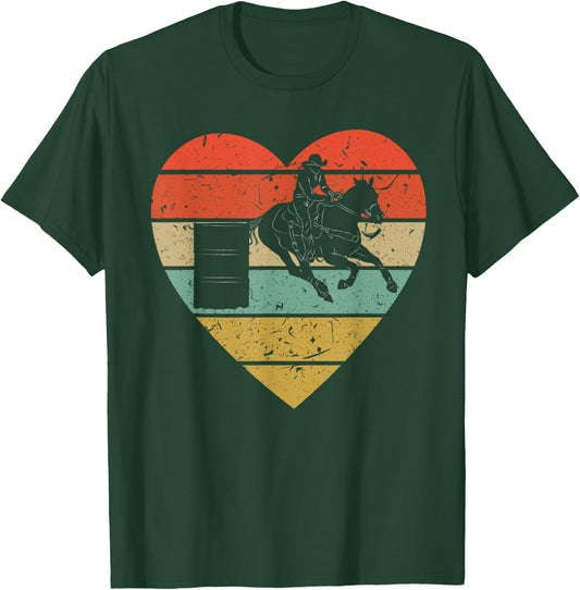 Barrel Racing Vintage Design | Retro Horse Rider Heart Sport T-Shirt - T-Shirt | Forest