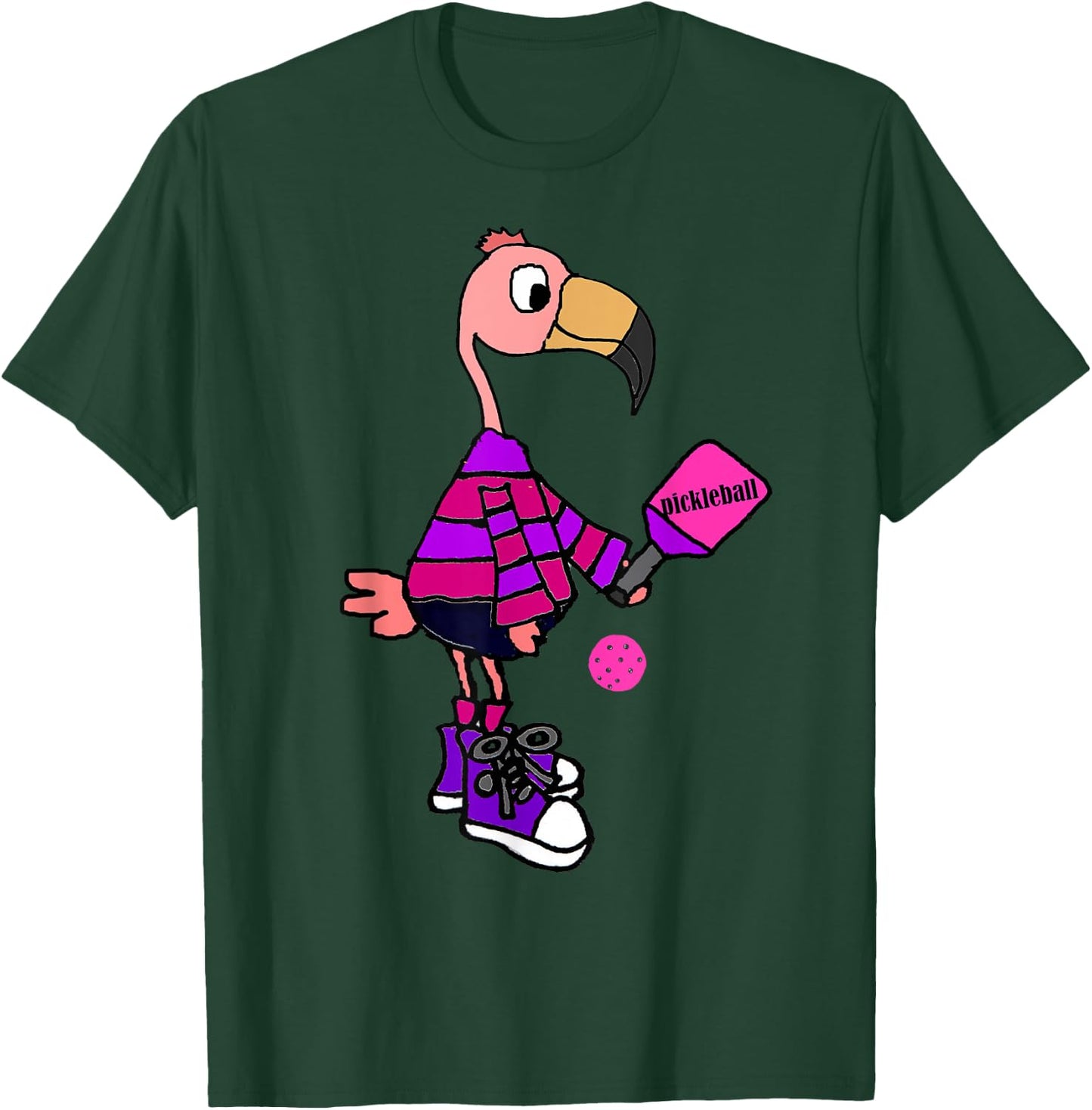 SmileteesSports Funny Flamingo Playing Pickleball T-Shirt - T-Shirt | Forest
