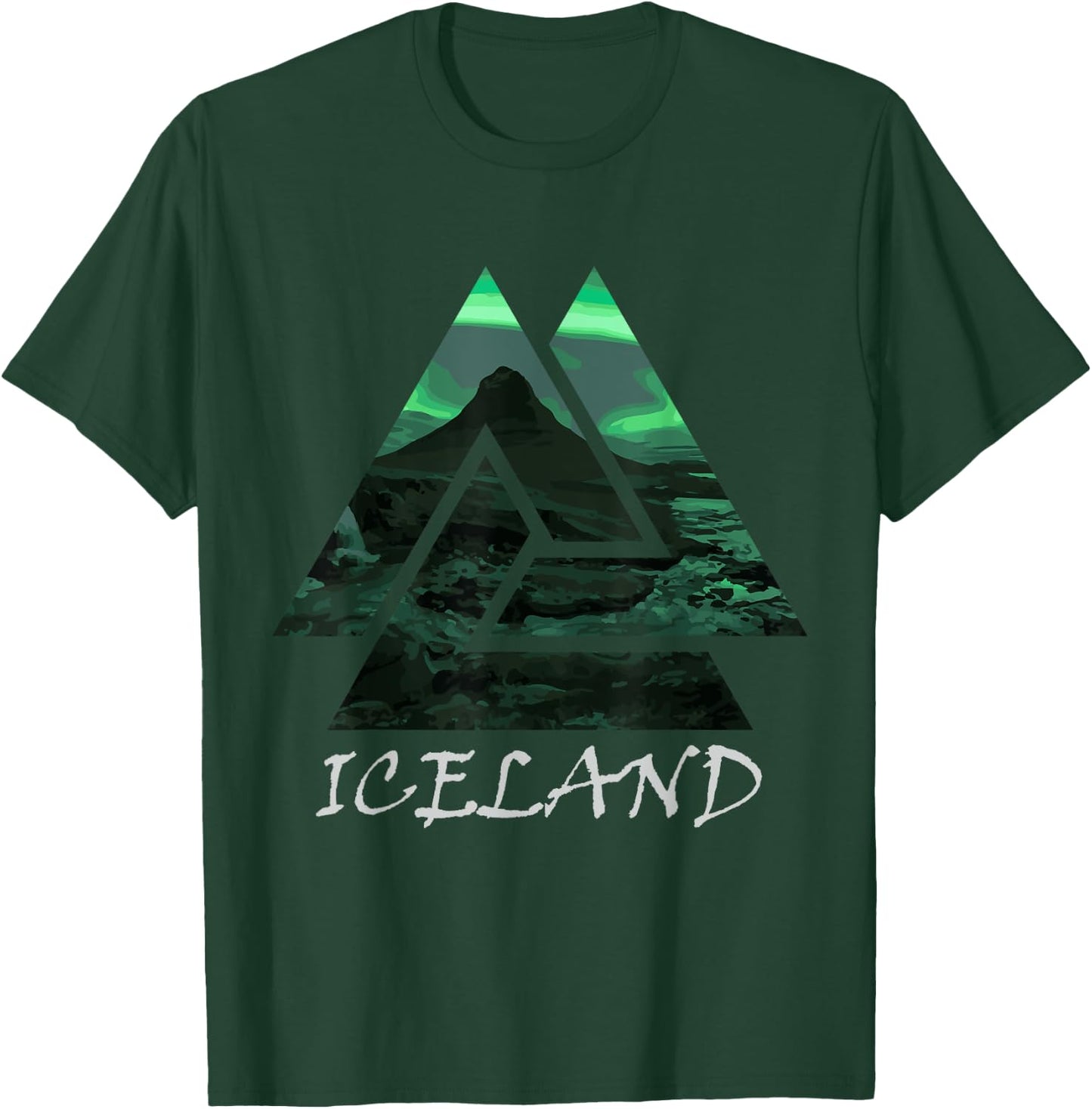 Iceland Northern Lights Triangle , Nature T-Shirt - T-Shirt | Forest