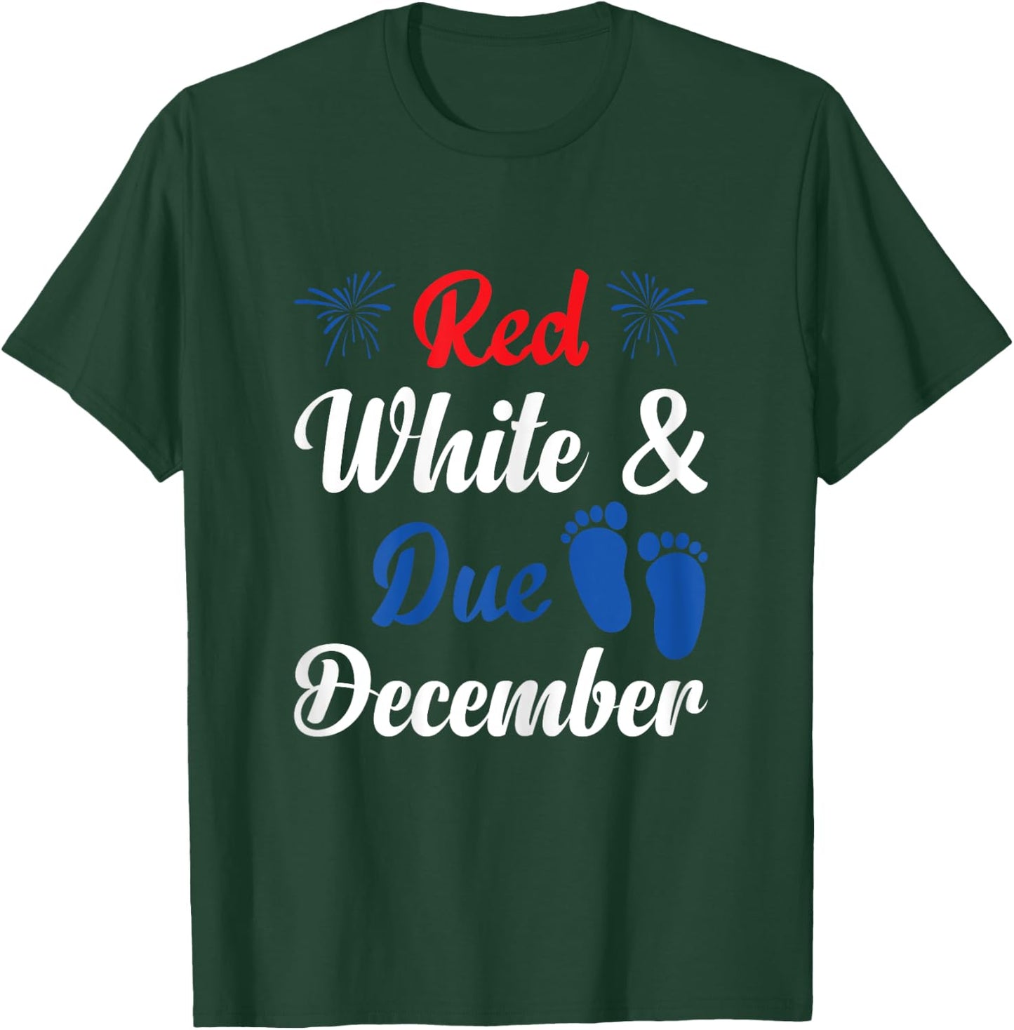 Red White Due December Pregnancy Announcement 4th Of July T-Shirt - T-Shirt | Forest