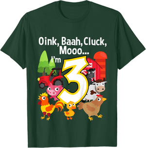 3 Year Old Farm Birthday Party Animal Barn Sounds 3rd Gift T-Shirt - T-Shirt | Forest