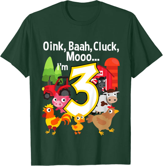 3 Year Old Farm Birthday Party Animal Barn Sounds 3rd Gift T-Shirt - T-Shirt | Forest