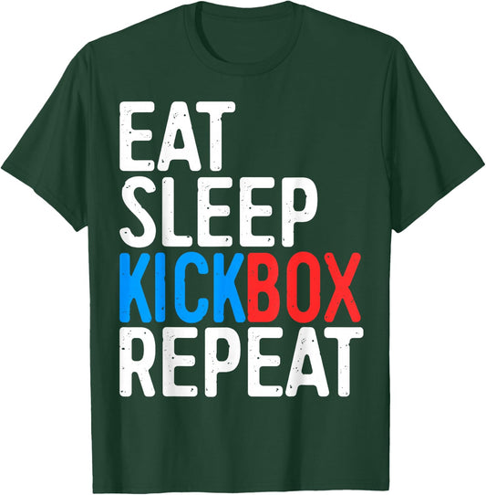 Eat Sleep Kickbox Repeat Shirt Men Women Kids Kickboxing T-Shirt - T-Shirt | Forest