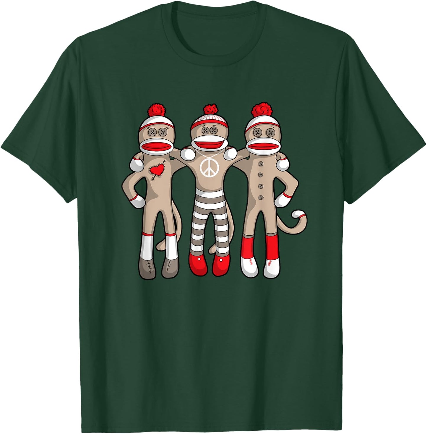 Peace Love Best Friends Hug Sock Monkey Christmas Holiday T-Shirt - T-Shirt | Forest