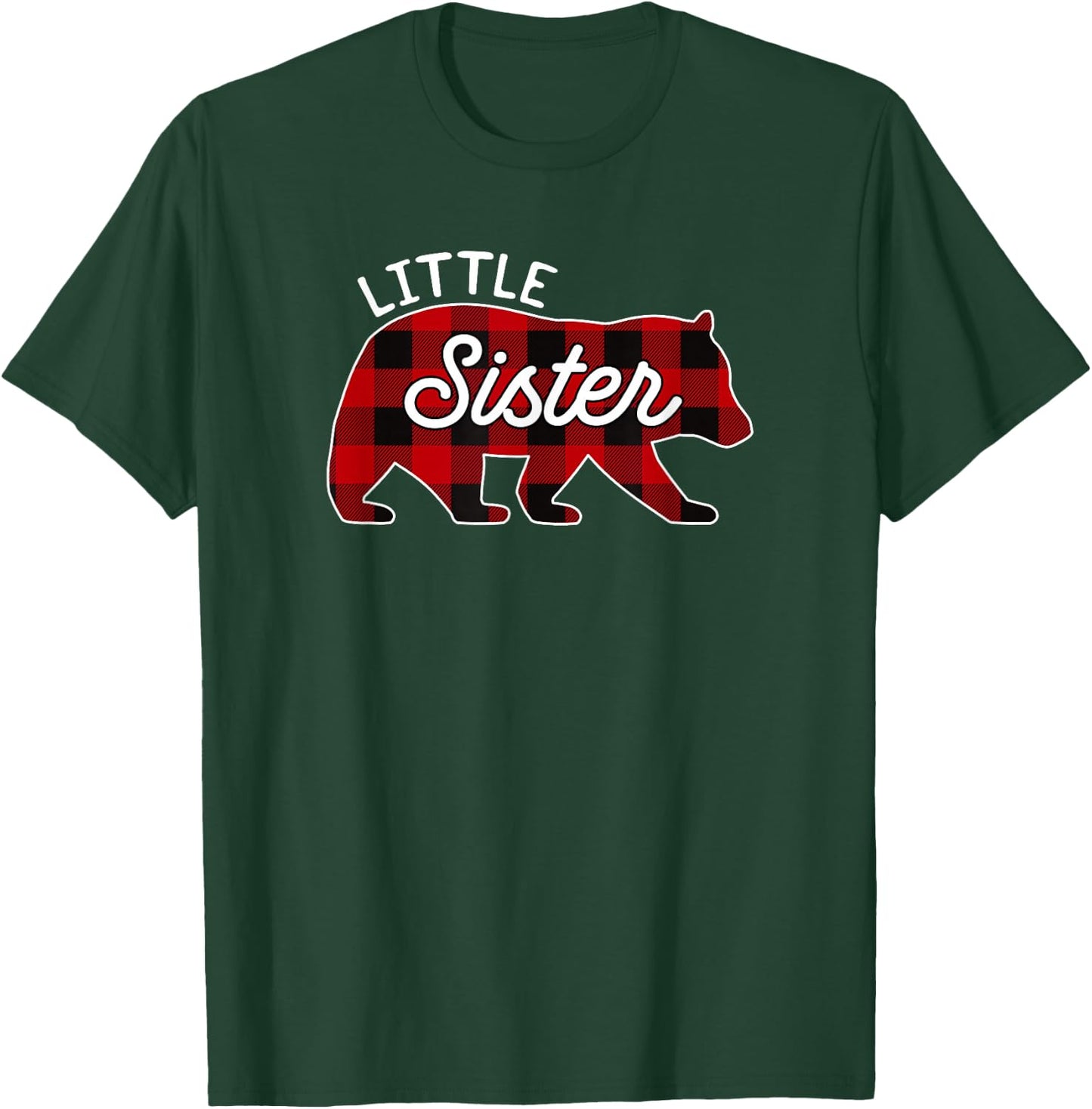 Little Sister Bear Red Buffalo Plaid Matching Family T-Shirt - T-Shirt | Forest
