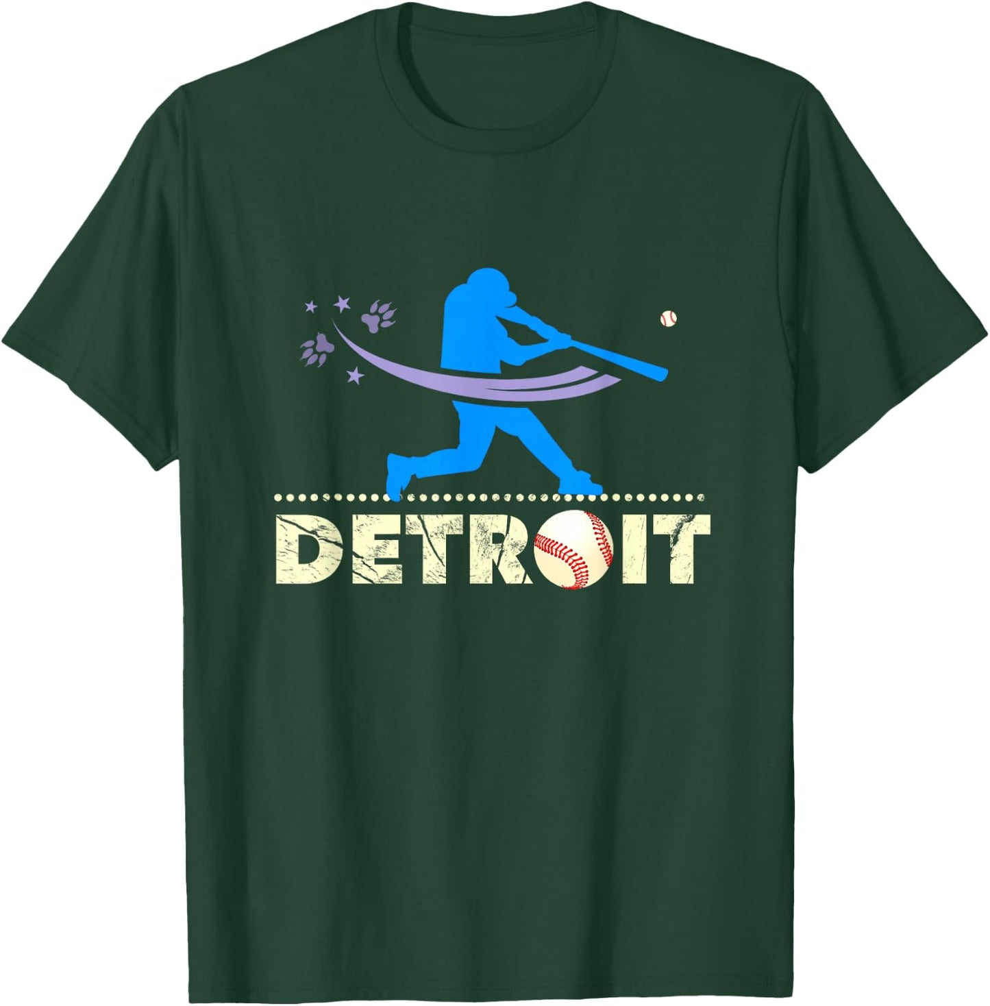 Distressed Tiger Mascot Baseball Detroit Player Paw T-Shirt - T-Shirt | Forest