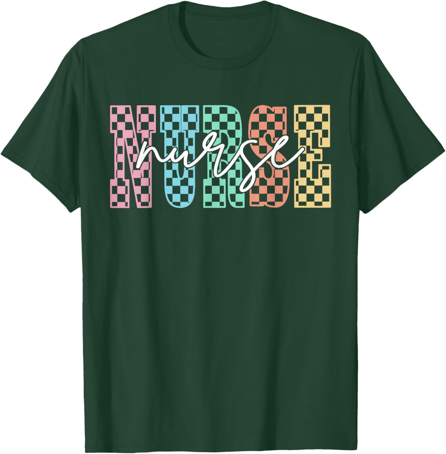Retro Nurse Checkered Varsity Nurse Appreciation Nursing T-Shirt - T-Shirt | Forest