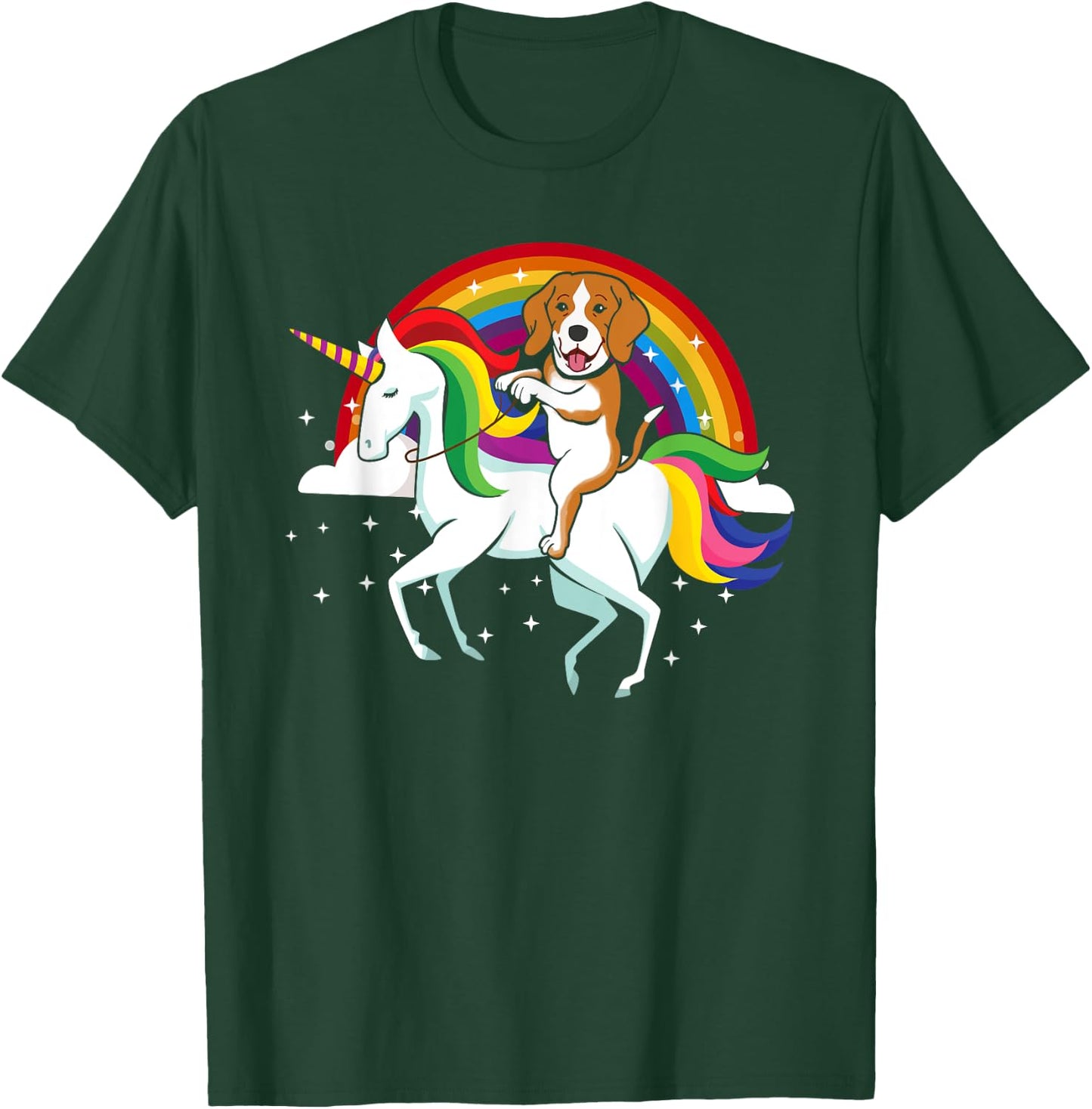 Funny Beagle Dog Riding Unicorn Rainbow Cute Gifts Men Women Kids T-Shirt - T-Shirt | Forest