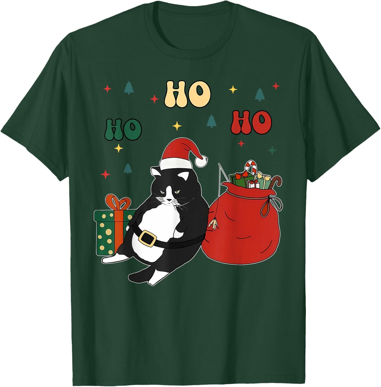 Cute Fat Cat Santa Christmas Tuxedo Chonk Cat Funny Cat Meme T-Shirt - T-Shirt | Forest