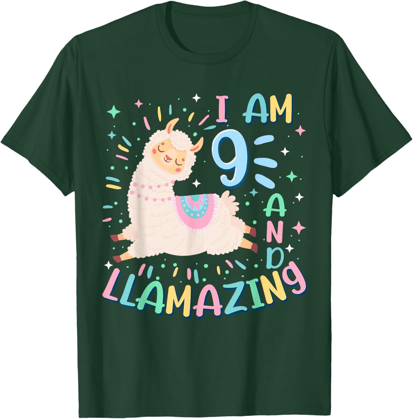 9th Birthday I Am 9 Years Old And Llamazing Llama Girl Teens T-Shirt - T-Shirt | Forest
