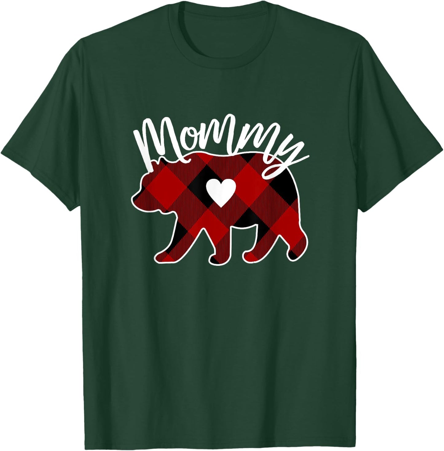 Mommy Bear Christmas Buffalo Plaid Red White & Black Gift T-Shirt - T-Shirt | Forest
