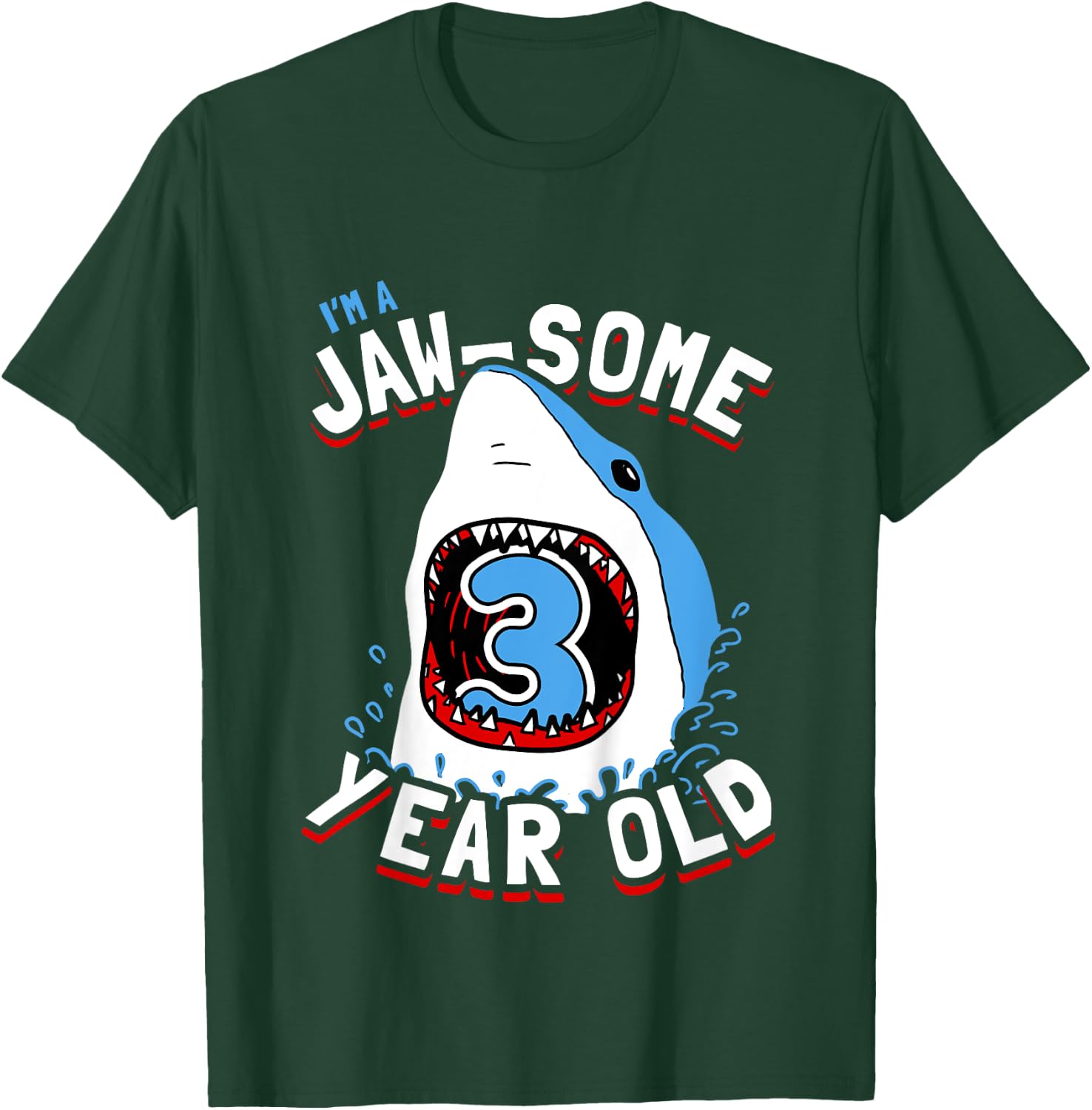 Kids 3rd Birthday Boys Shark | Jaw-some 3 Year Old T-Shirt - T-Shirt | Forest