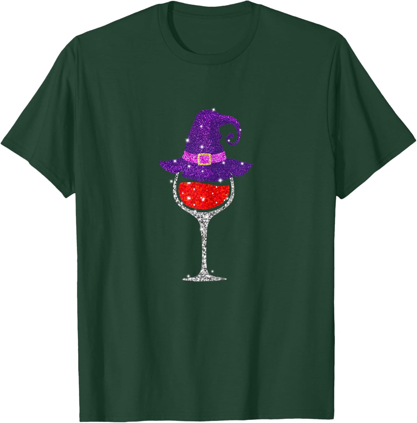 Wine Glass Witch Hat Cute Wine Lover Halloween T-Shirt - T-Shirt | Forest