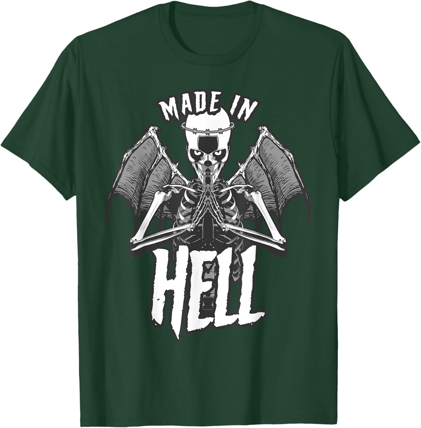 Made In Hell Angel Of Death With Wings Goth Skull T-Shirt - T-Shirt | Forest