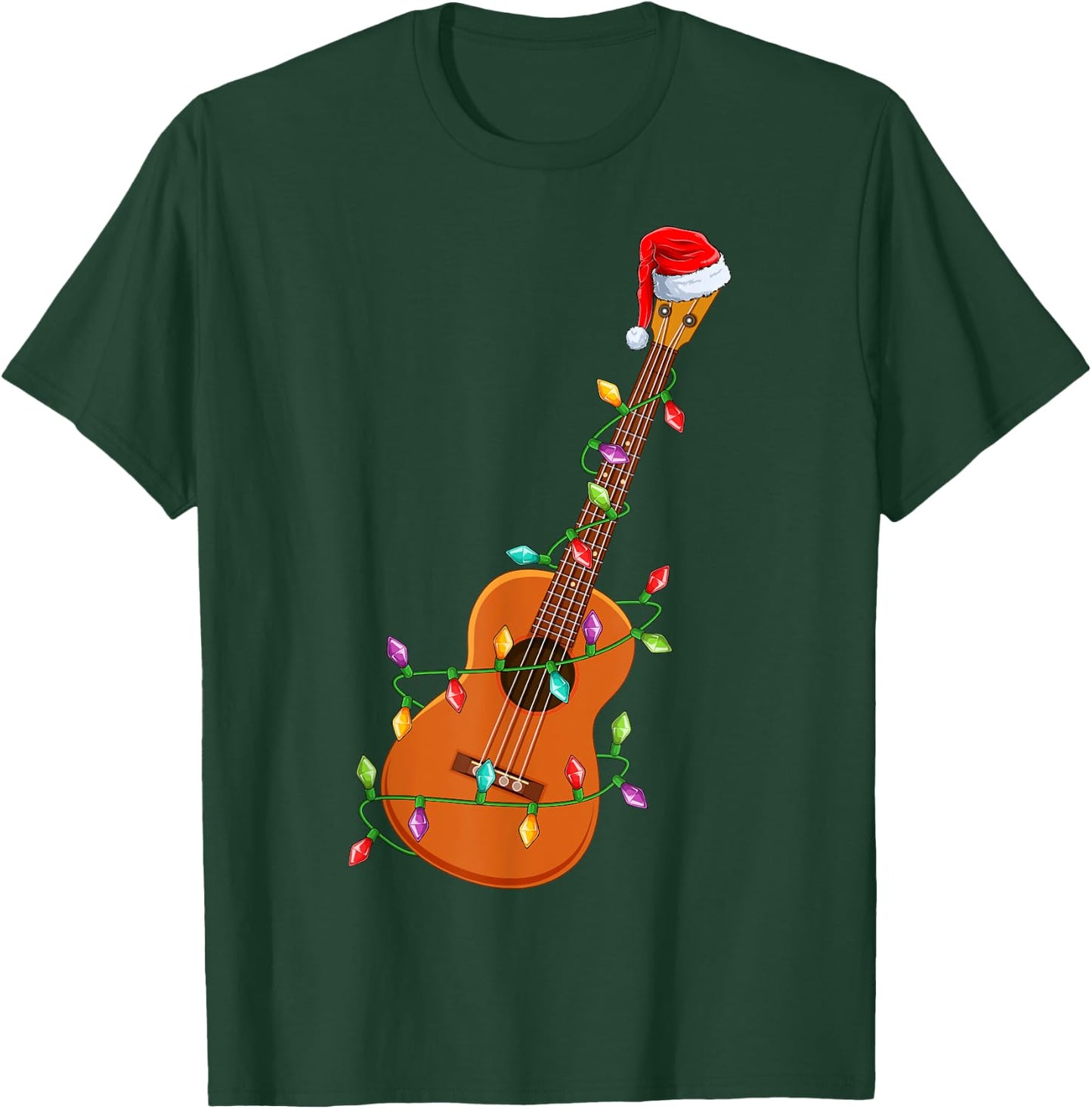 Xmas Lights Santa Hat Musical Ukulele Guitar Christmas T-Shirt - T-Shirt | Forest