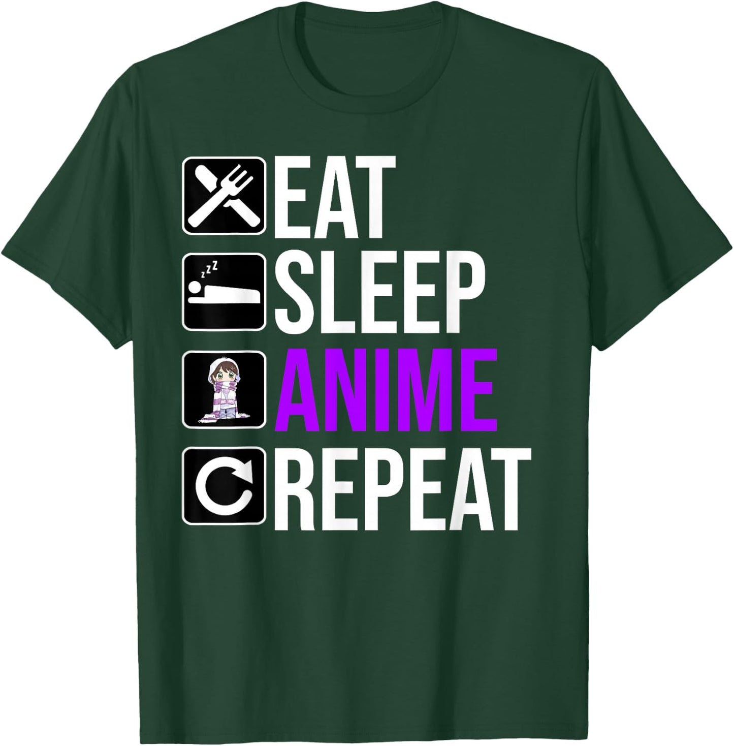 Anime Lover Funny - Eat Sleep Anime Repeat T-Shirt - T-Shirt | Forest