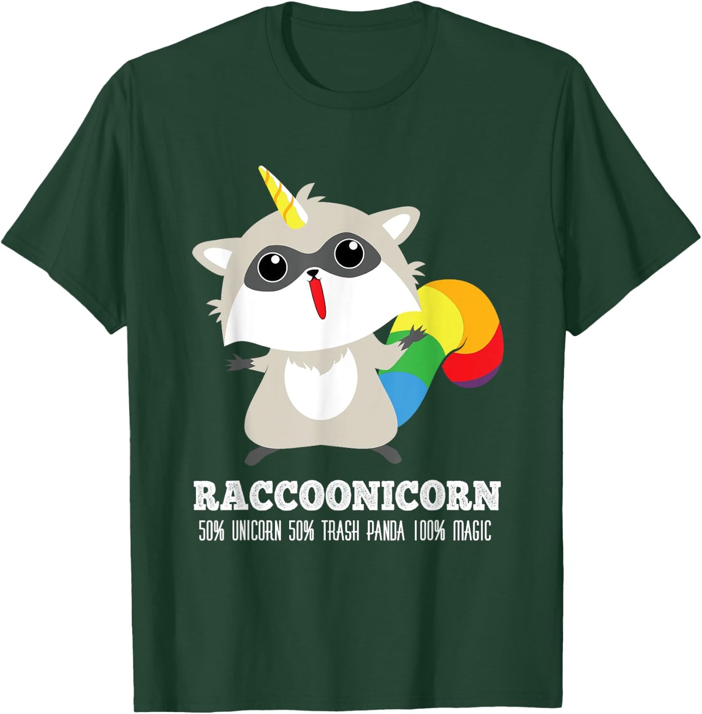Racoonicorn Funny Trash Panda Raccoon With Unicorn Horn T-Shirt - T-Shirt | Forest