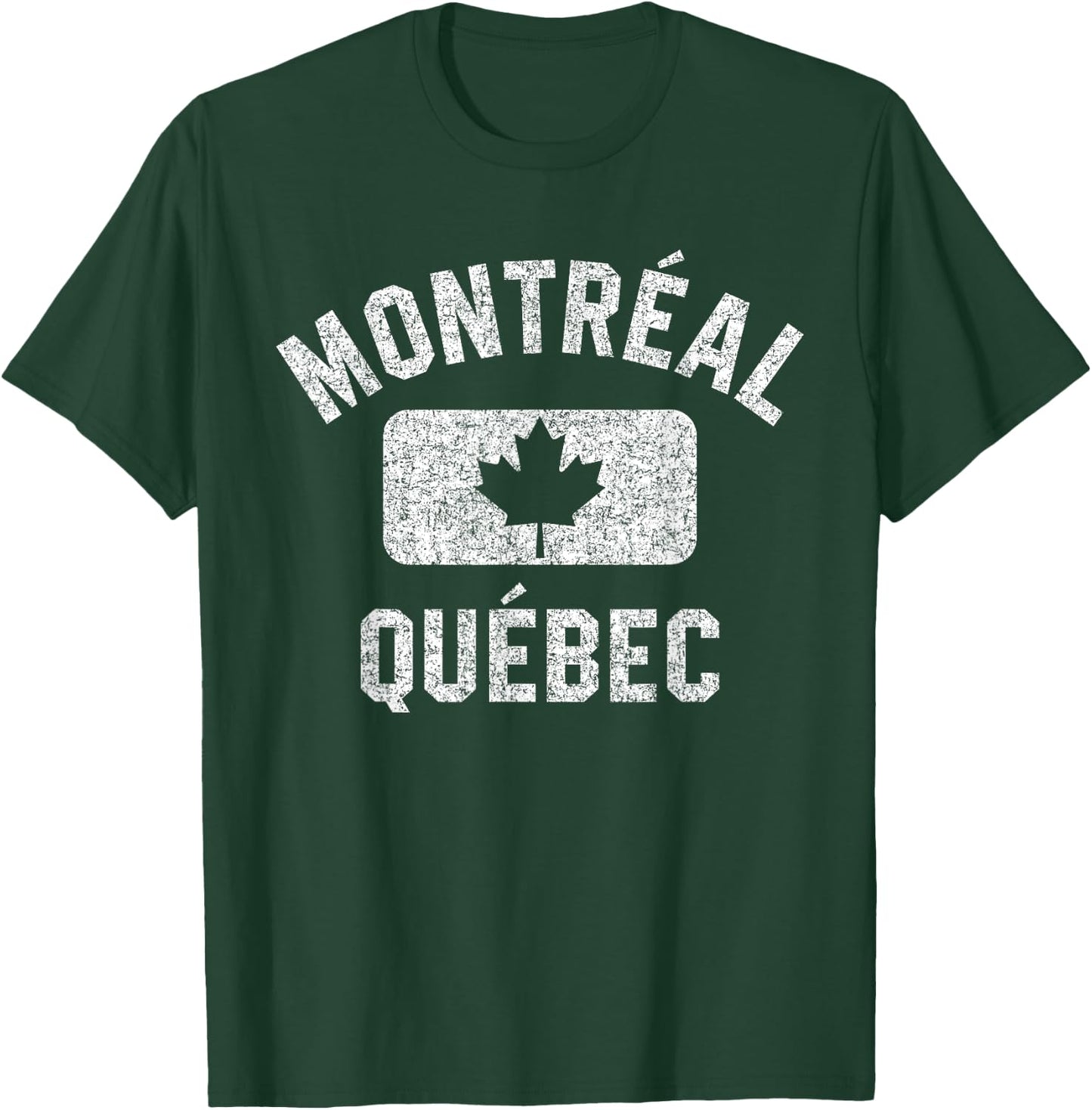 Montreal Quebec Gym Style Leaf Red w Distressed White Print T-Shirt - T-Shirt | Forest