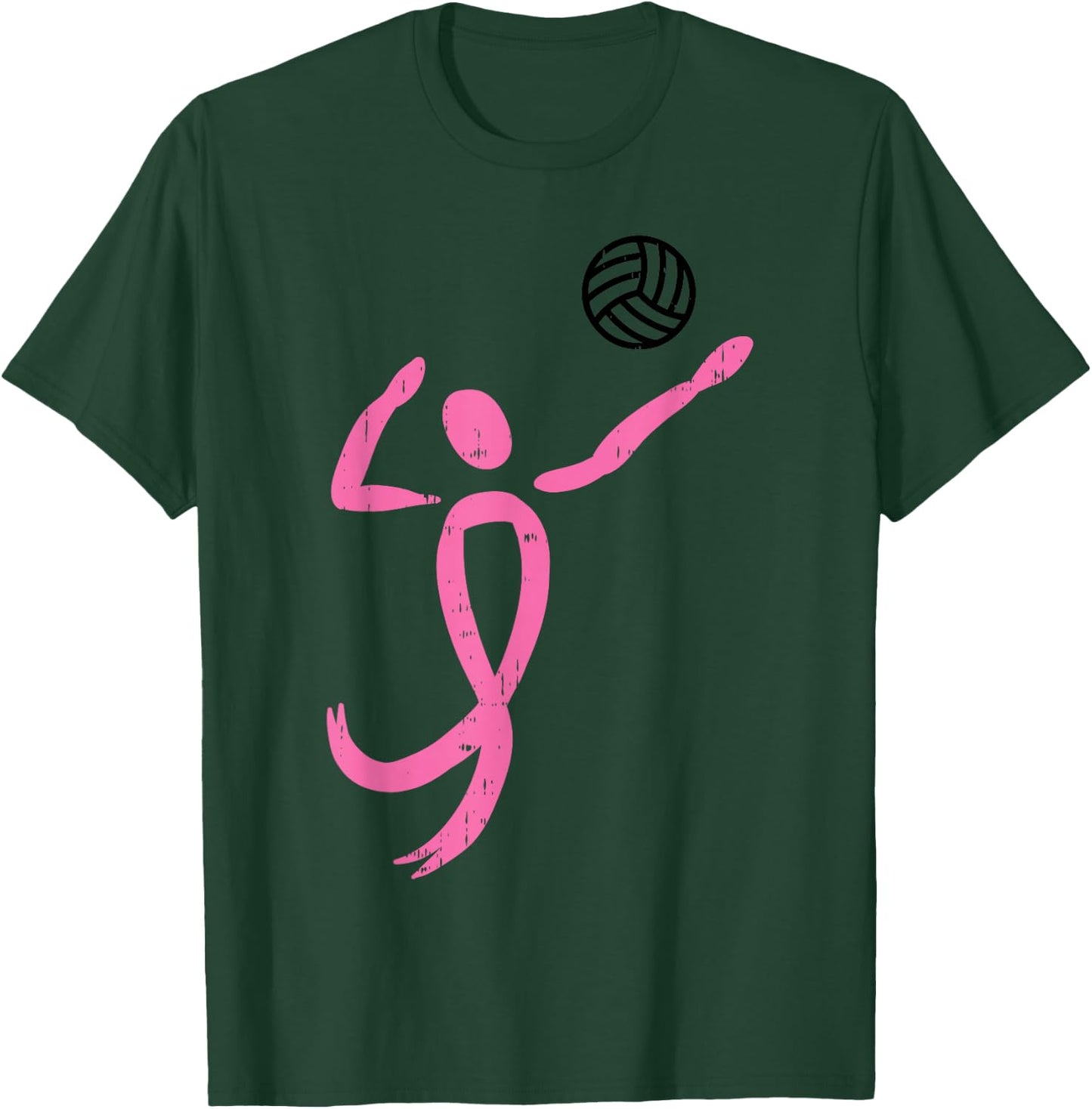 Volleyball Player Pink Ribbon Breast Cancer Awareness Gift T-Shirt - T-Shirt | Forest