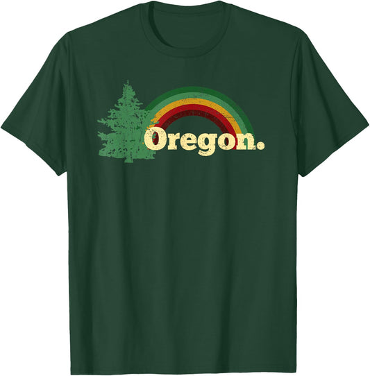 Retro Vintage Oregon Throwback Rainbow Distressed Gift T-Shirt - T-Shirt | Forest