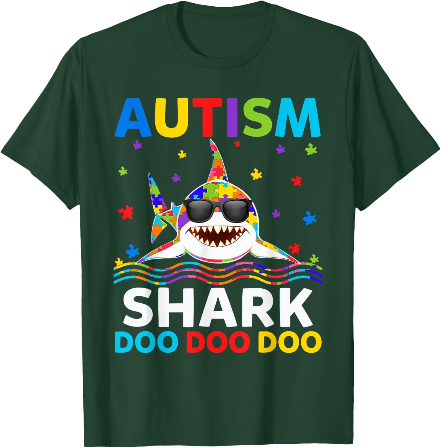 Funny Autism Shark Puzzle Awareness Day Cute For Boys Girls T-Shirt - T-Shirt | Forest