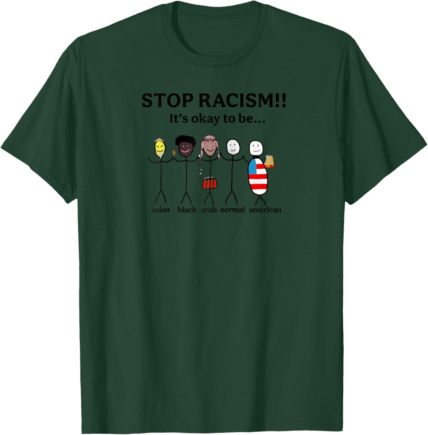 Stop Racism It's Okay to Be Asian Black Arab Normal American Raglan Baseball T-Shirt - T-Shirt | Forest