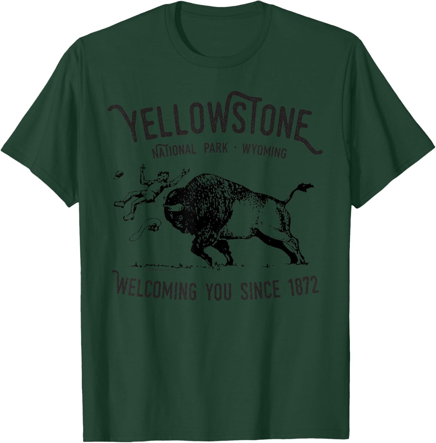 Yellowstone Bison Toss National Park Wyoming Vintage T-Shirt - T-Shirt | Forest