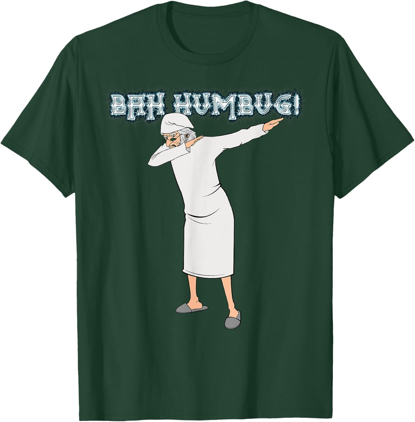 Charles Dickens Literature Gifts -Adults Black Cotton Short Sleeve Classic Fit Fun Christmas Carol Dabbing Scrooge Nightgown Bah Humbug T-Shirt - T-Shirt | Forest