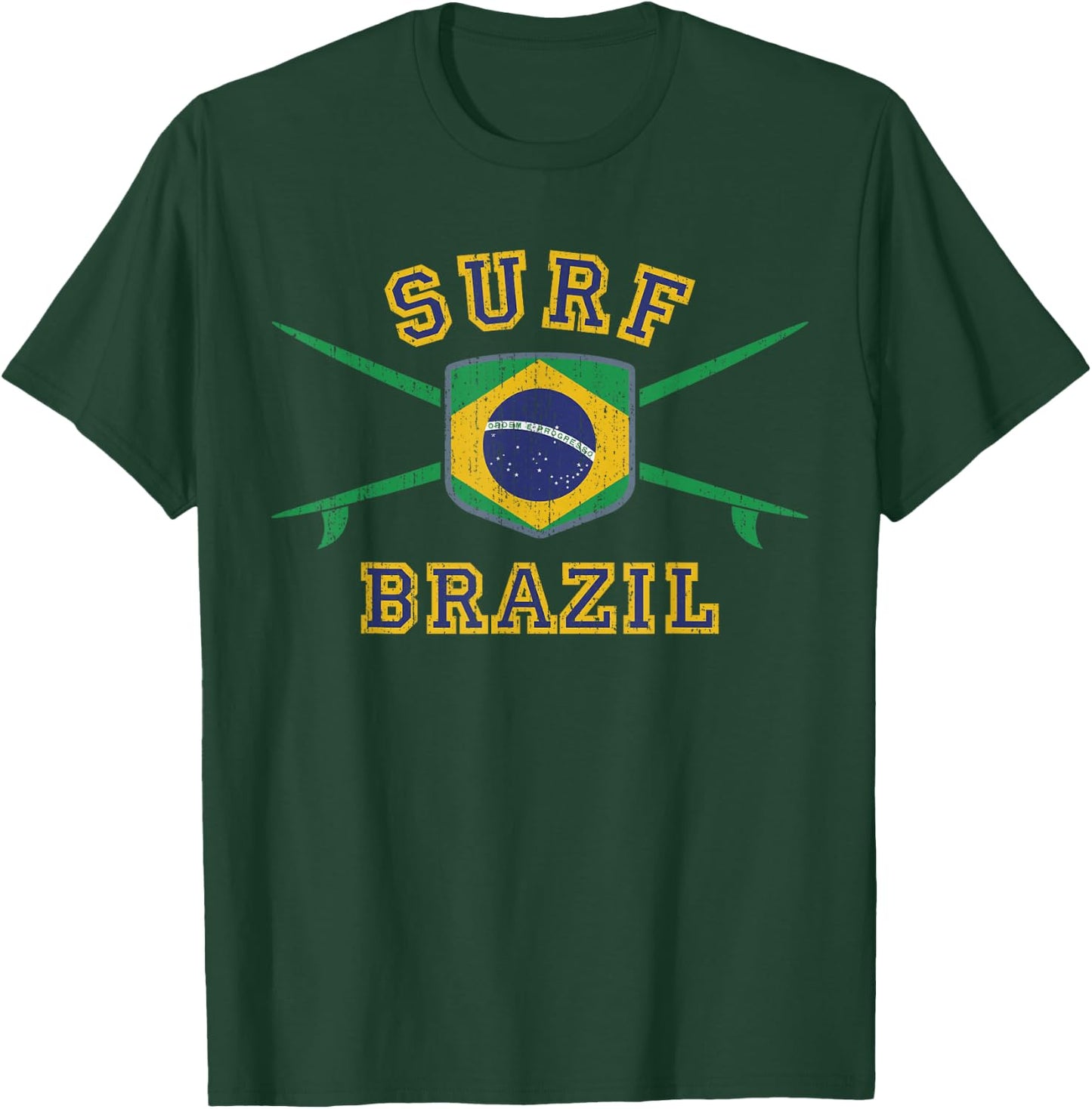 Surf Brazil | Vintage Brasil Flag Surfboards Brazil Surfing T-Shirt - T-Shirt | Forest