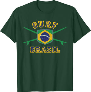Surf Brazil | Vintage Brasil Flag Surfboards Brazil Surfing T-Shirt - T-Shirt | Forest