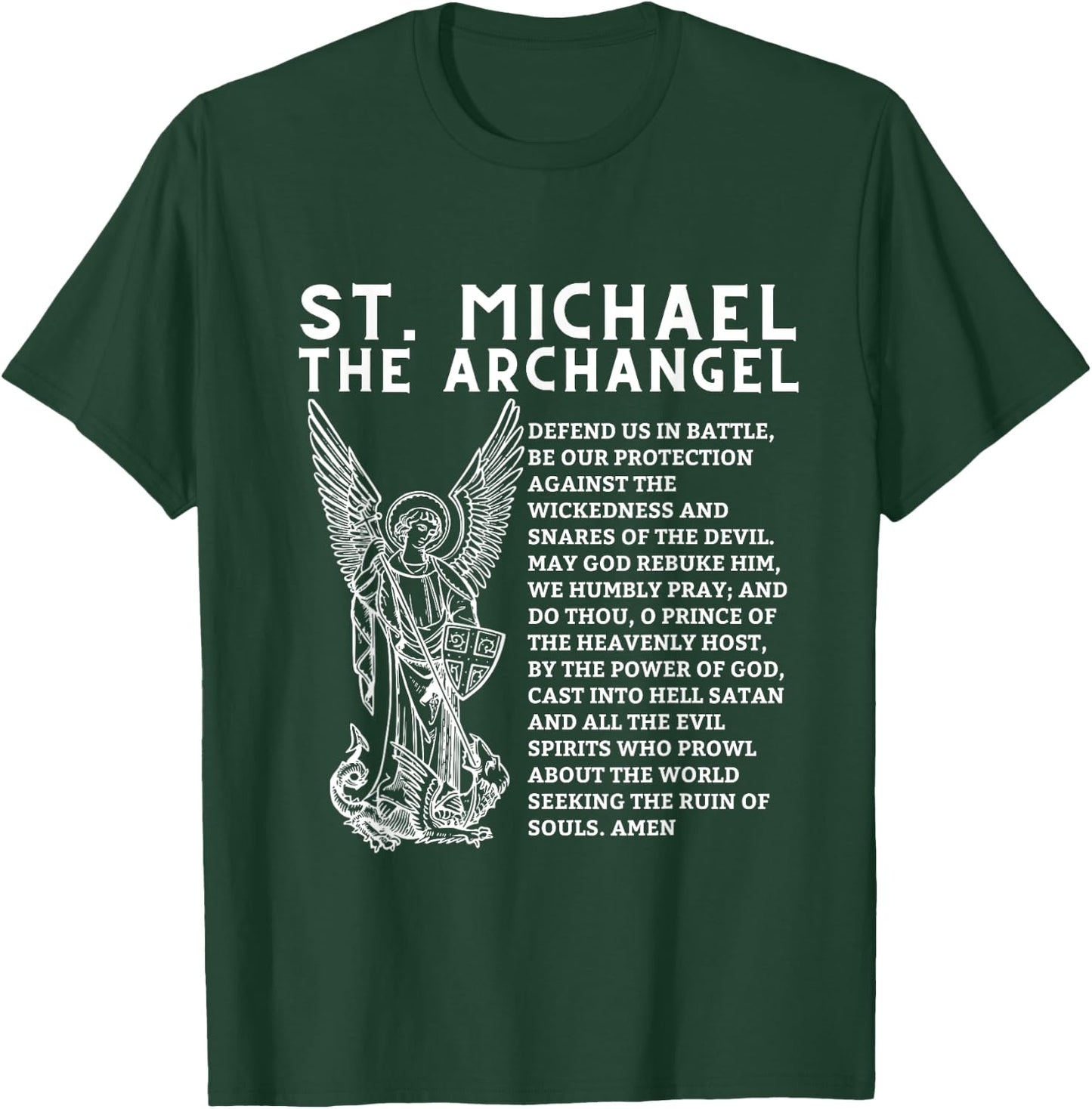 Prayer To St. Saint Michael The Archangel Print Christian T-Shirt - T-Shirt | Forest
