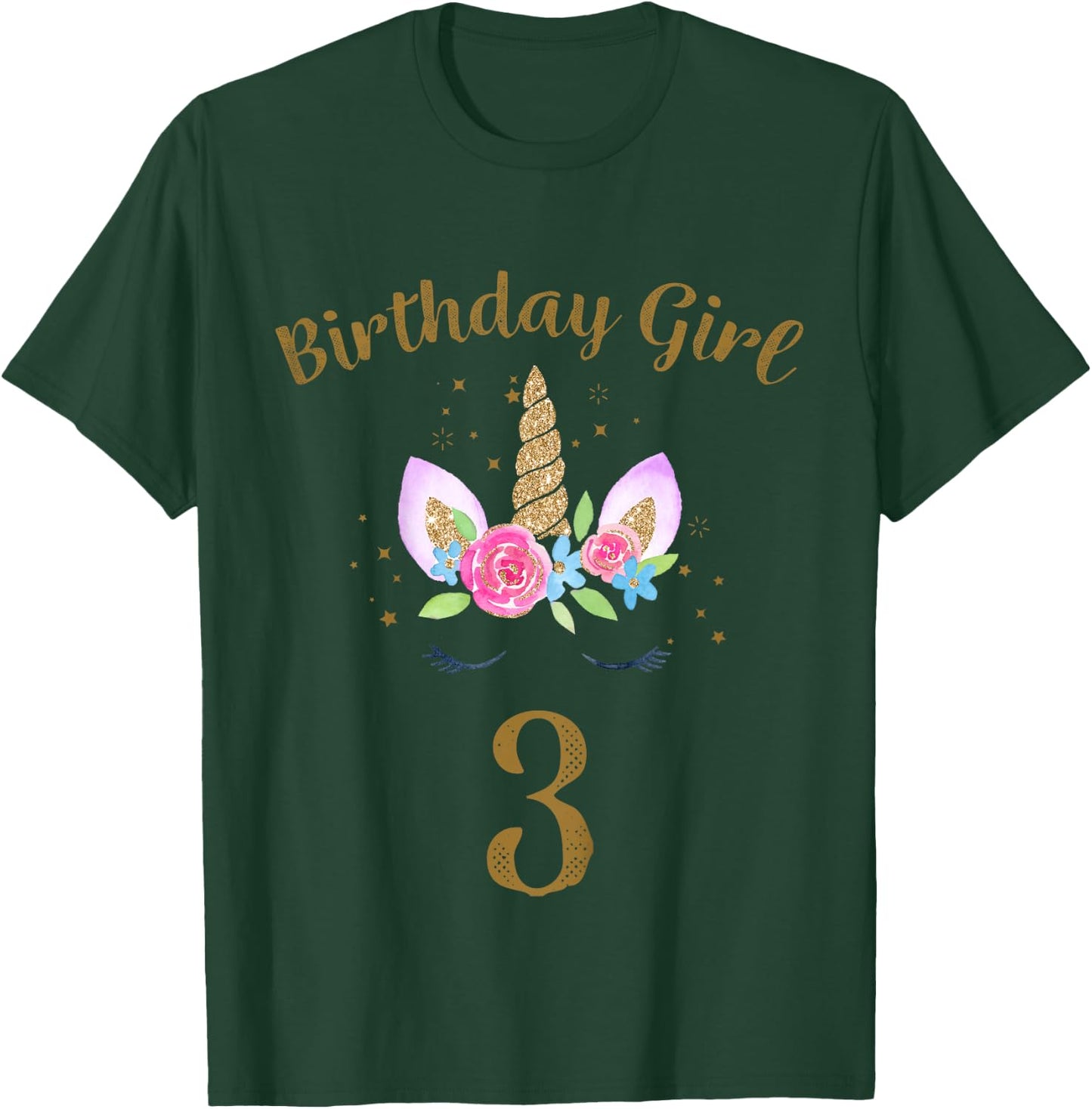 3rd Birthday Girl Unicorn Shirt Third Birthday Outfit T-Shirt - T-Shirt | Forest