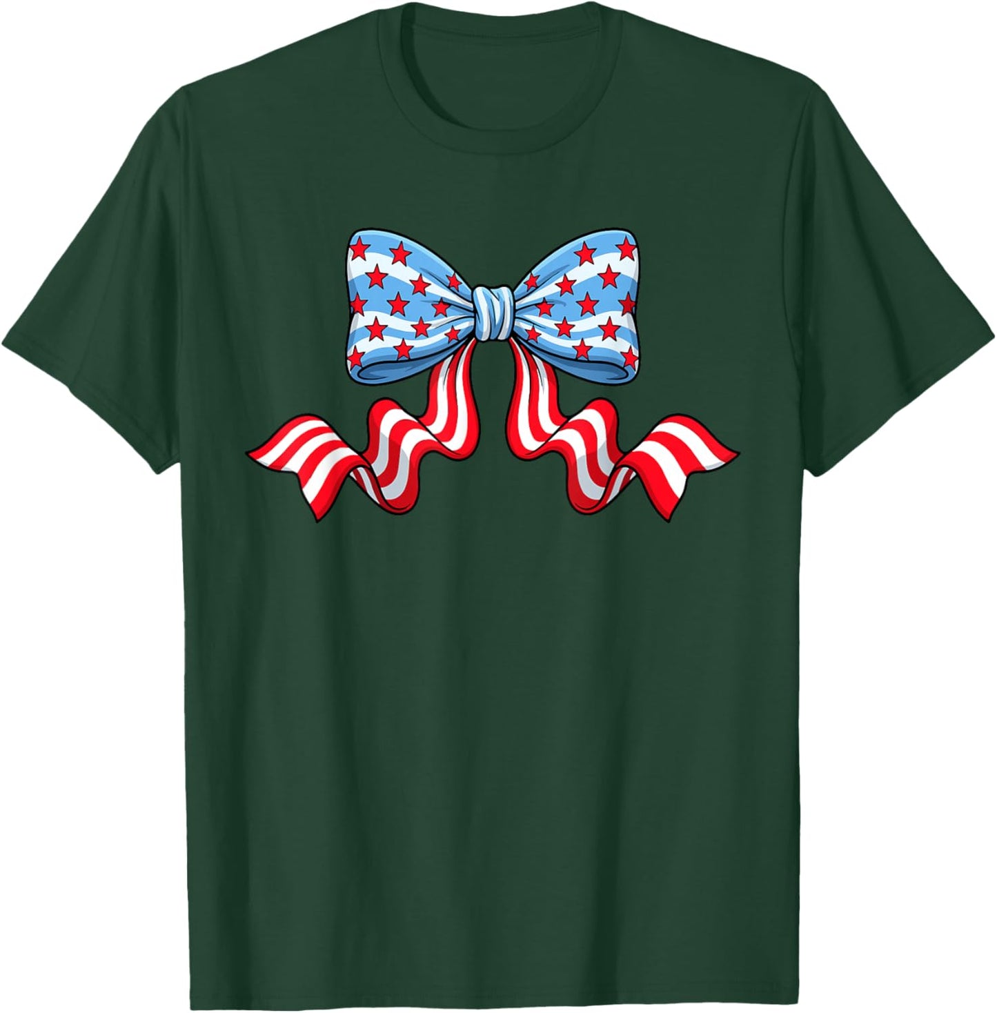 Coquette Bow Patriotic USA American Flag 4th of July Women T-Shirt - T-Shirt | Forest