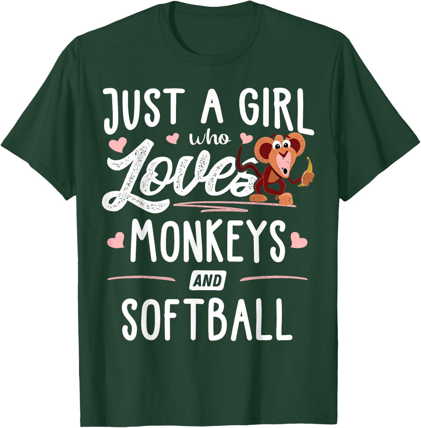 Just A Girl Who Loves Monkeys And Softball Gift Women T-Shirt - T-Shirt | Forest