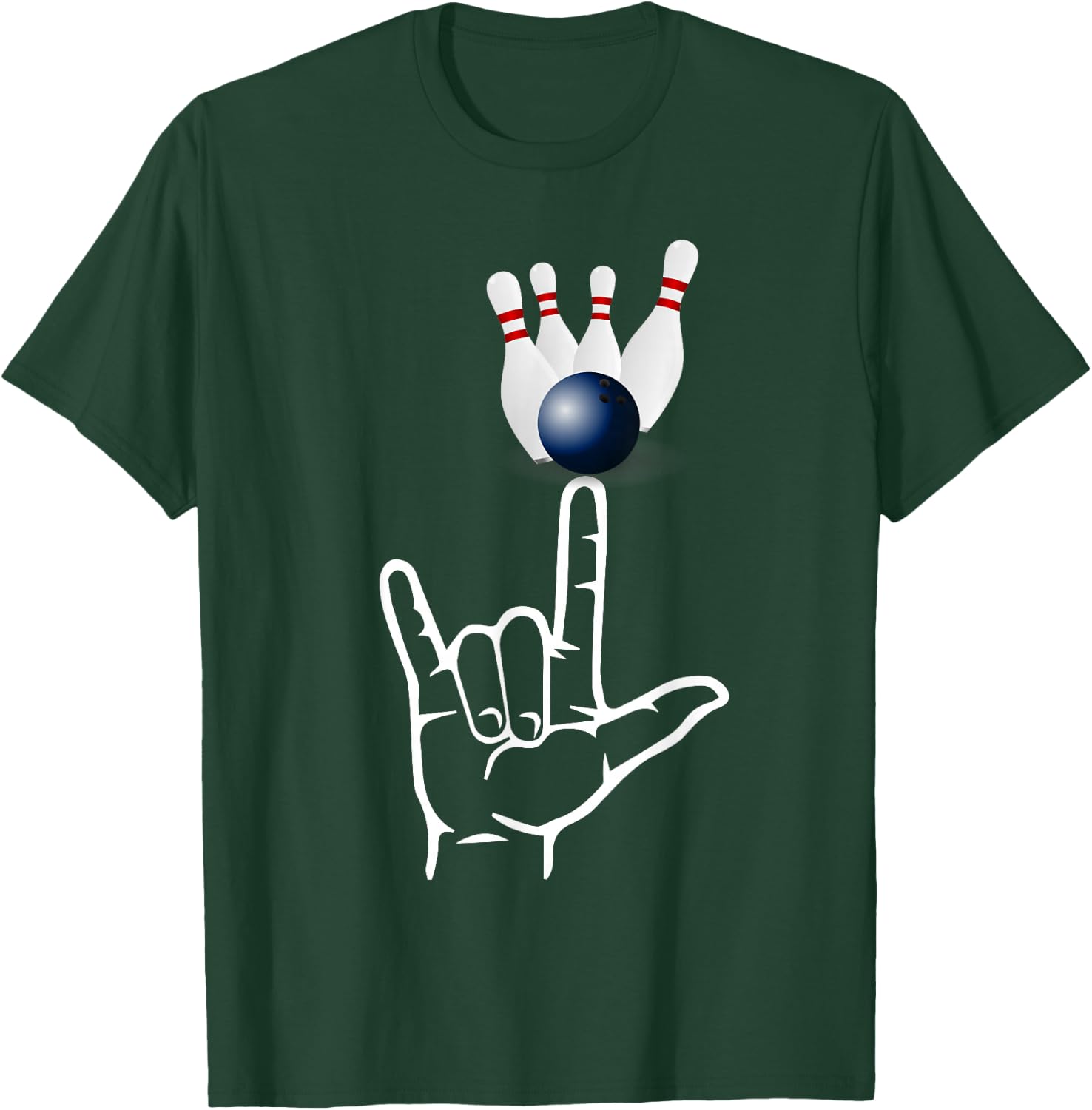 ASL Sign Language Bowling Sport I Love You Hand Heart T-Shirt - T-Shirt | Forest