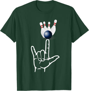 ASL Sign Language Bowling Sport I Love You Hand Heart T-Shirt - T-Shirt | Forest