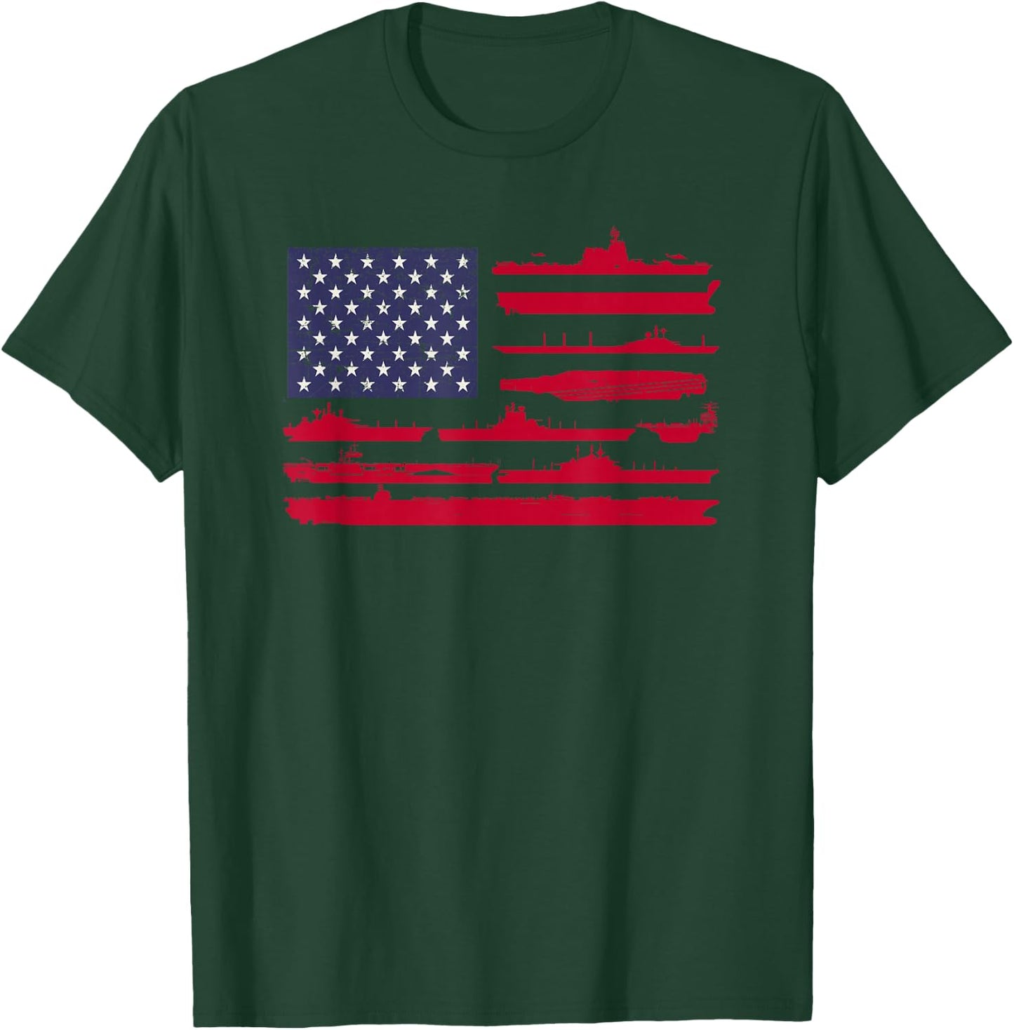American Flag and Naval Ships - Patriotic Military Shirt T-Shirt - T-Shirt | Forest