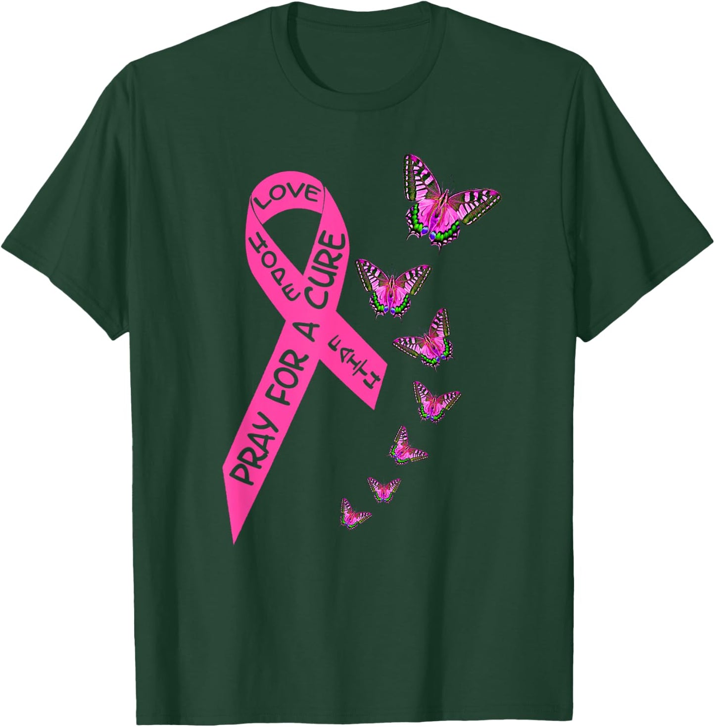Breast Cancer Awareness Month Women Religious Butterflies T-Shirt - T-Shirt | Forest