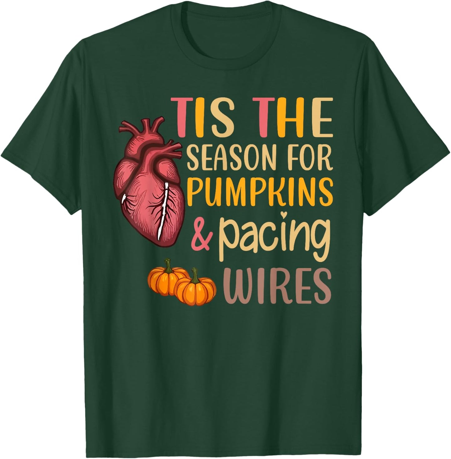 Cardiac Heart Nurse Fall Autumn Pumpkin Cardiology Nursing T-Shirt - T-Shirt | Forest