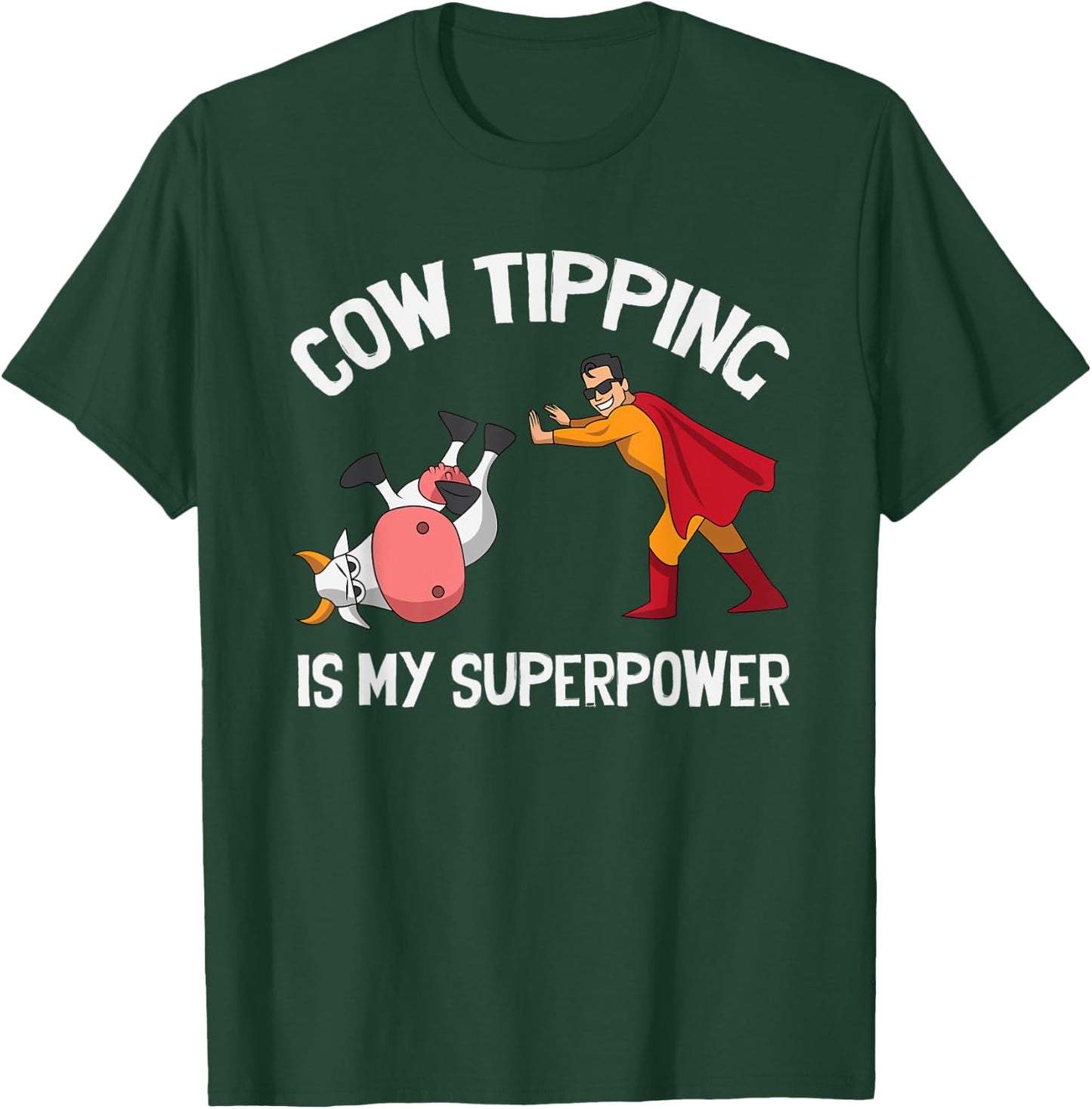 Funny Cow Tipping Redneck Super Hero Humor Country Farm Boy T-Shirt - T-Shirt | Forest