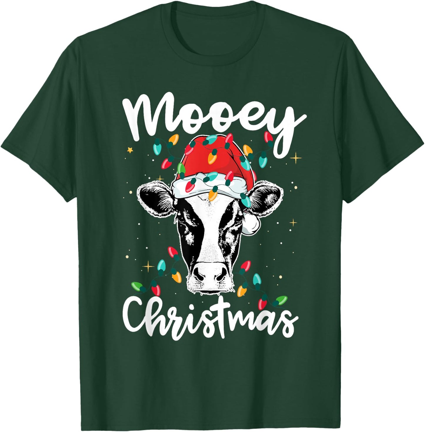 Mooey Christmas Santa Christmas Lights Cow Lovers T-Shirt - T-Shirt | Forest
