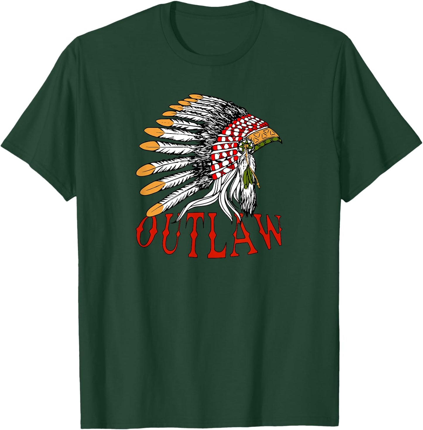 Outlaw with Indian Headdress T-Shirt - T-Shirt | Forest