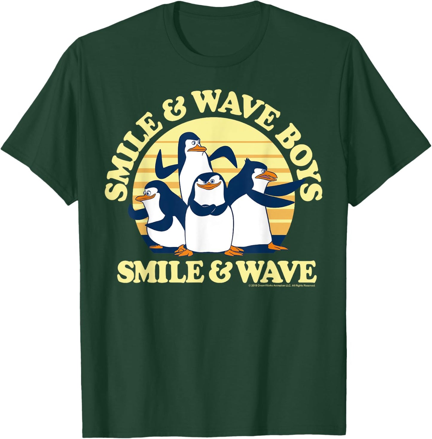 Madagascar Penguins Smile And Wave Sunset Text Poster T-Shirt - T-Shirt | Forest
