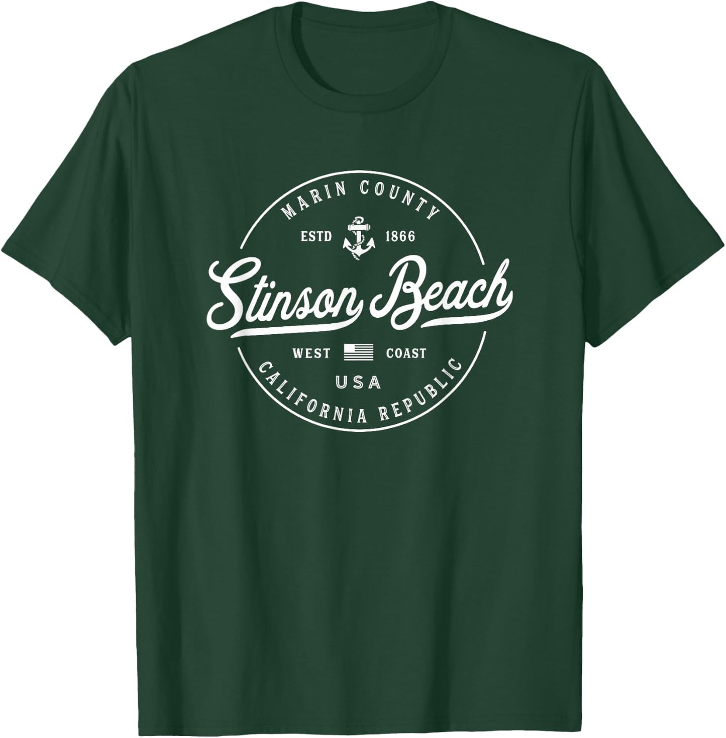 NAUTICAL Anchor Stinson Beach California Travel Vacation T-Shirt - T-Shirt | Forest